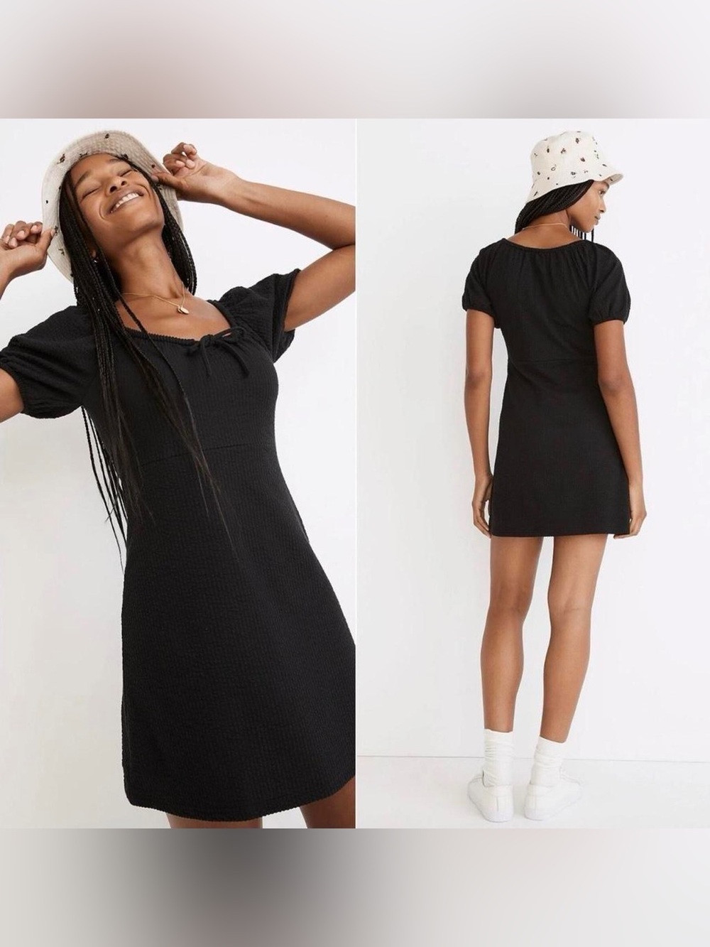 NWT Madewell Seersucker Knit Puff-Sleeve Mini Dress M